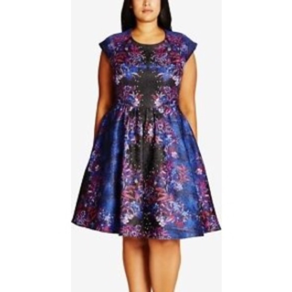 City Chic Brocade Dress with Metal Embellishments